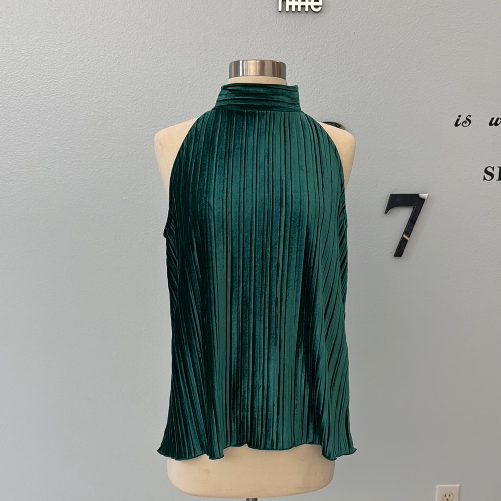 Elegant emerald Halter Neck Pleated Blouse